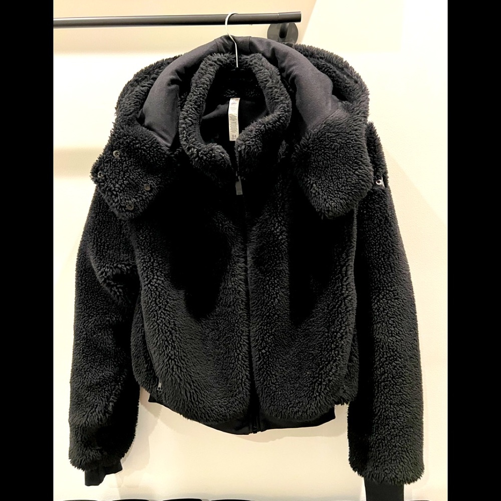 ALO Yoga Plush Black Bomber Jacket